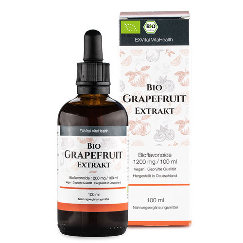 Bio Grapefruitkernextrakt Tropfen von EXVital mit 1200 mg Bioflavonoide